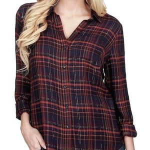 Lucky Brand Plaid Button Down Gold Thread Size XS.